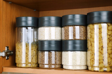 Fototapeta na wymiar storage of cereals in containers in the kitchen. 