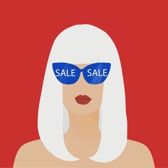 Sale banner.Girl with big sunglasses. Vector illustration.