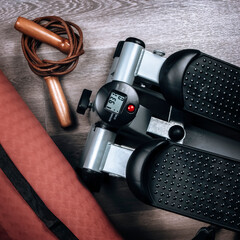 Home gym equipment. Ideal for weight loss and improving overall fitness. Healthy lifestyle concept.