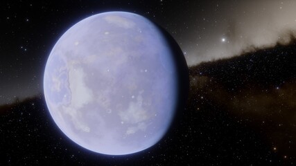super-earth planet, realistic exoplanet, planet suitable for colonization, earth-like planet in far space, planets background 3d render
