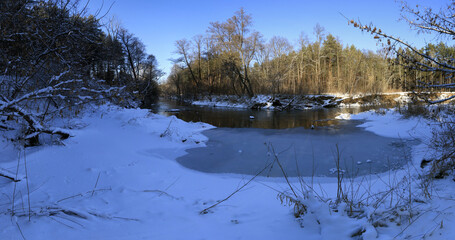 Nature reserve of the Swider river in winter, Mazowsze, Poland