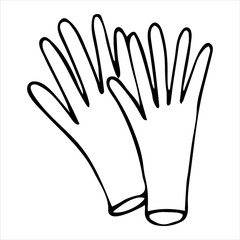 Obraz premium Gloves doodle. Hand drawn from gloves, for cleaning the house and garden, protection of hands. Vector illustration icon, design element. Sketch of gloves for cleaning isolated on white background.