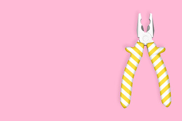 Metal pliers with rubber striped grips. Background on the theme of tools, repair, repair service center. 