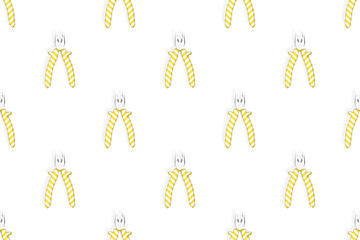 Pliers seamless pattern. Metal pliers with rubber striped grips. Background made of tools. 