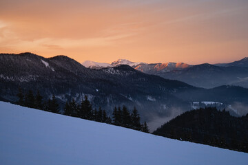 sunrise over the beautiful mountains in Slovakia