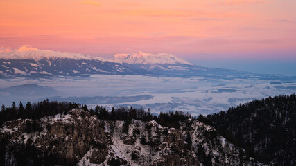 sunset over the Tatry mountains in Slovakia