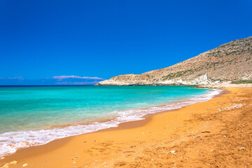 The tropical, scenic nudist beach of Potamos on Gavdos island, Greece.