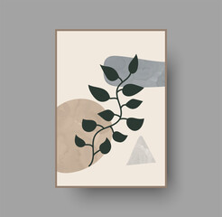 Minimal abstract wall art boho poster. Botanical vector background design with pastel color and exotic foliage. Wall art interior element. nature illustration. Exotic foliage drawing, watercolor