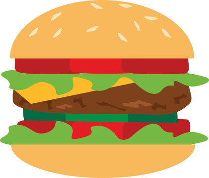 Cheese Burger Junk Food Icon Vector Png Clip Art Flat Design