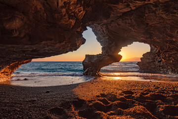 Gorgeous sunset at Agios Pavlos beach, south Crete, Greece.