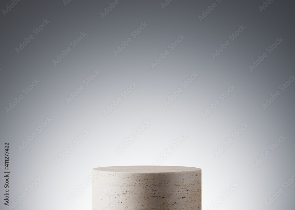 Poster minimal mockup background for product presentation. travertine podium on grey background. clipping p