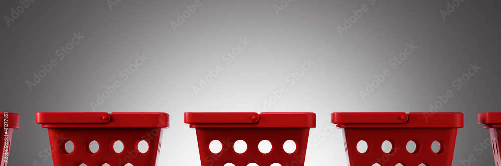 Poster minimal background for fast food concept. red basket on grey background. 3d rendering illustration. 
