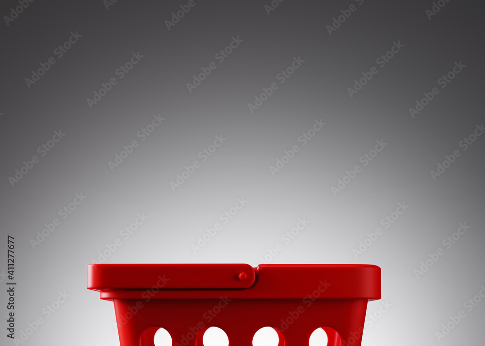 Poster minimal background for fast food concept. red basket on grey background. 3d rendering illustration. 