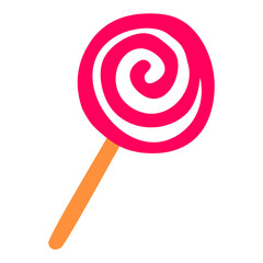 Vector illustration. Swirled pink and white lollypop on white. Holiday Сhristmas, Valentine`s day, Happy Birthday decoration design element. Hand drawn simple doodle clipart. For poster, card, collage