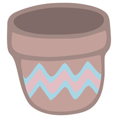 Doodle vector illustration of Flower Pot  with Ornament isolated on white. Spring season. Hand drawn simple element. For greeting card, poster, collage, wrapping, book illustration. Scandinavian style