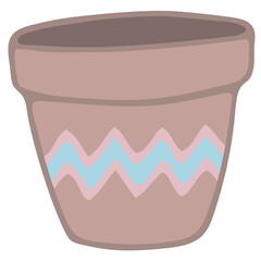 Doodle vector illustration of Flower Pot  with Ornament isolated on white. Spring season. Hand drawn simple element. For greeting card, poster, collage, wrapping, book illustration. Scandinavian style