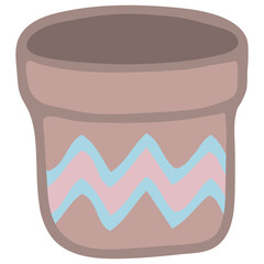 Doodle vector illustration of Flower Pot  with Ornament isolated on white. Spring season. Hand drawn simple element. For greeting card, poster, collage, wrapping, book illustration. Scandinavian style