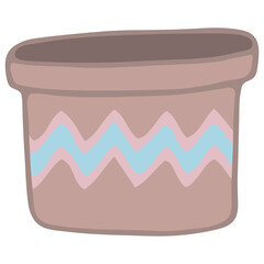Doodle vector illustration of Flower Pot  with Ornament isolated on white. Spring season. Hand drawn simple element. For greeting card, poster, collage, wrapping, book illustration. Scandinavian style
