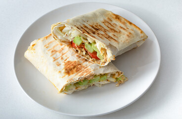 Shawarma, homemade sandwich. Healthy balanced food. Selective focus