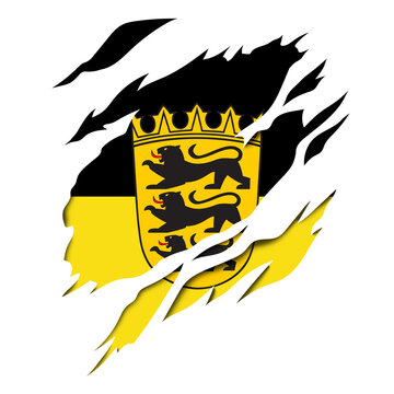 Baden Wuerttemberg German Flag and Coat of Arms with Ripped Effect Design