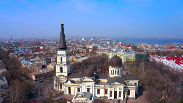 Air panorama the Orthodox Cathedral in Odessa, Ukraine