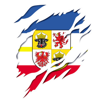 Land Mecklenburg Vorpommern German Flag and Coat of Arms with Ripped Effect Design