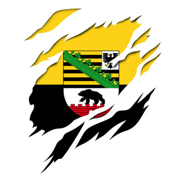 Sachsen Anhalt German Flag and Coat of Arms with Ripped Effect Design