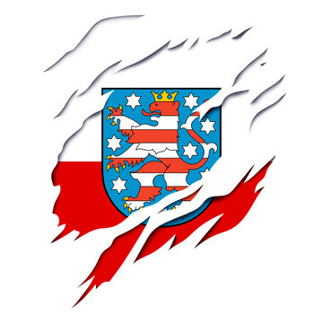 Thueringen German Flag and Coat of Arms with Ripped Effect Design