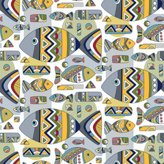 Beautiful pattern with fish on a white background. Vector graphics