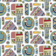 Seamless pattern with geometric shapes and ornaments.