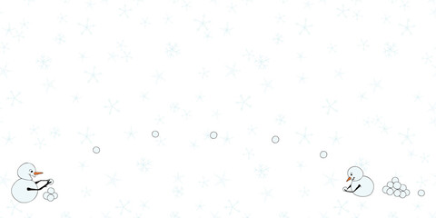 Snowball fight with snowflakese horizontal border snowmen on a snow day vector room for copy