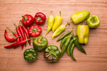 background with hot pepper. different varieties of pepper - chili, green, Bulgarian. spicy.