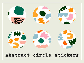 Abstract bright round sticker or stories cover. Set of 6 circle designs with different shapes