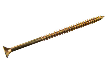 Golden screw isolated on white. Yellow self-tapping screw on white background