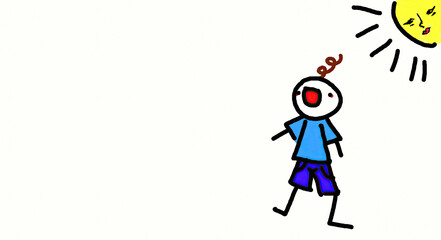 A funny drawing (kids style) of a noob guy (a novice, in Internet slang) starting an adventure. Room for copyspace.
