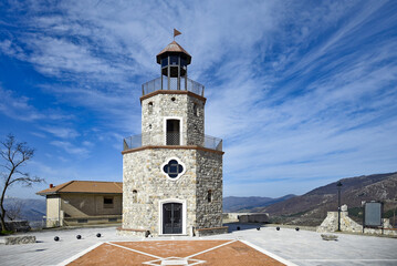Fototapeta na wymiar A reconstructed tower of an ancient castle in a mountain town in the province of Salerno, Italy.