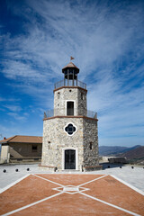 A reconstructed tower of an ancient castle in a mountain town in the province of Salerno, Italy.