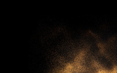 Abstract dark background with gold sparkles. Festive background for project. Blurred effect.