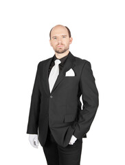 Handsome serious business man in black suit