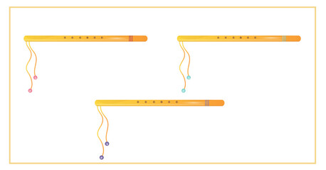 Set of simple golden flutes. Indian musical instrument. © Ksu Wonder