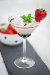 Strawberry ice cream in tall glass