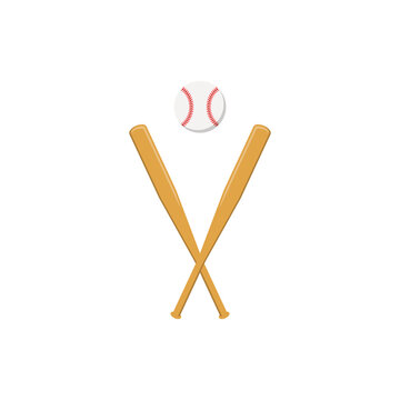 Crossed baseball bats and baseball ball icon. Vector illustration. Isolated.