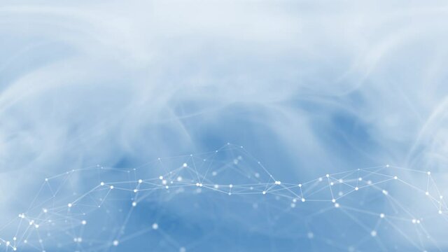 Abstract shiny bright blue connected flickering dots copy space background. Conceptual technology animation.