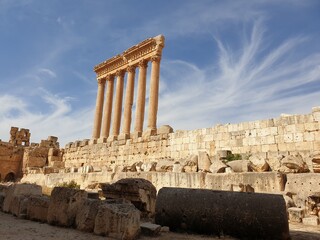 Baalbek, Lebanon - October 2020: Historic temple and monument in Baalback Bekaa area. A Phoenician...