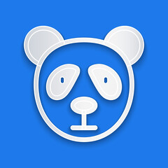 Paper cut Cute panda face icon isolated on blue background. Animal symbol. Paper art style. Vector. © Vadim