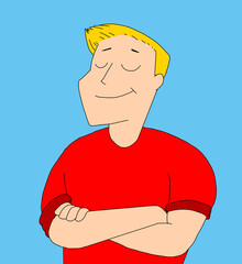 Illustration of a young man crossing his arms with a satisfied face