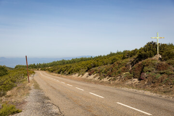 a paved road across Montes de L&eacute;on mountain range next to El Acebo (municipality of Molinaseca), El Bierzo, province of Leon, Castile and Leon, Spain