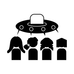 Four Girls and Alien Saucer Icon eps ten