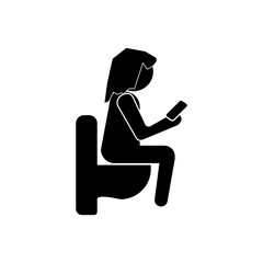 Silhouette of a man with straight hair on the toilet with a phone sign in his hands. eps ten