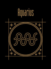 Aquarius Black zodiac horoscope illustration icon 